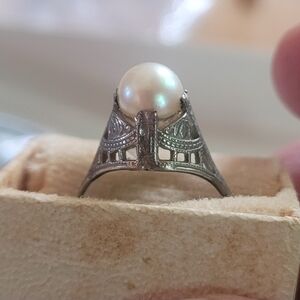 1920s Original Silver Pearl Ring